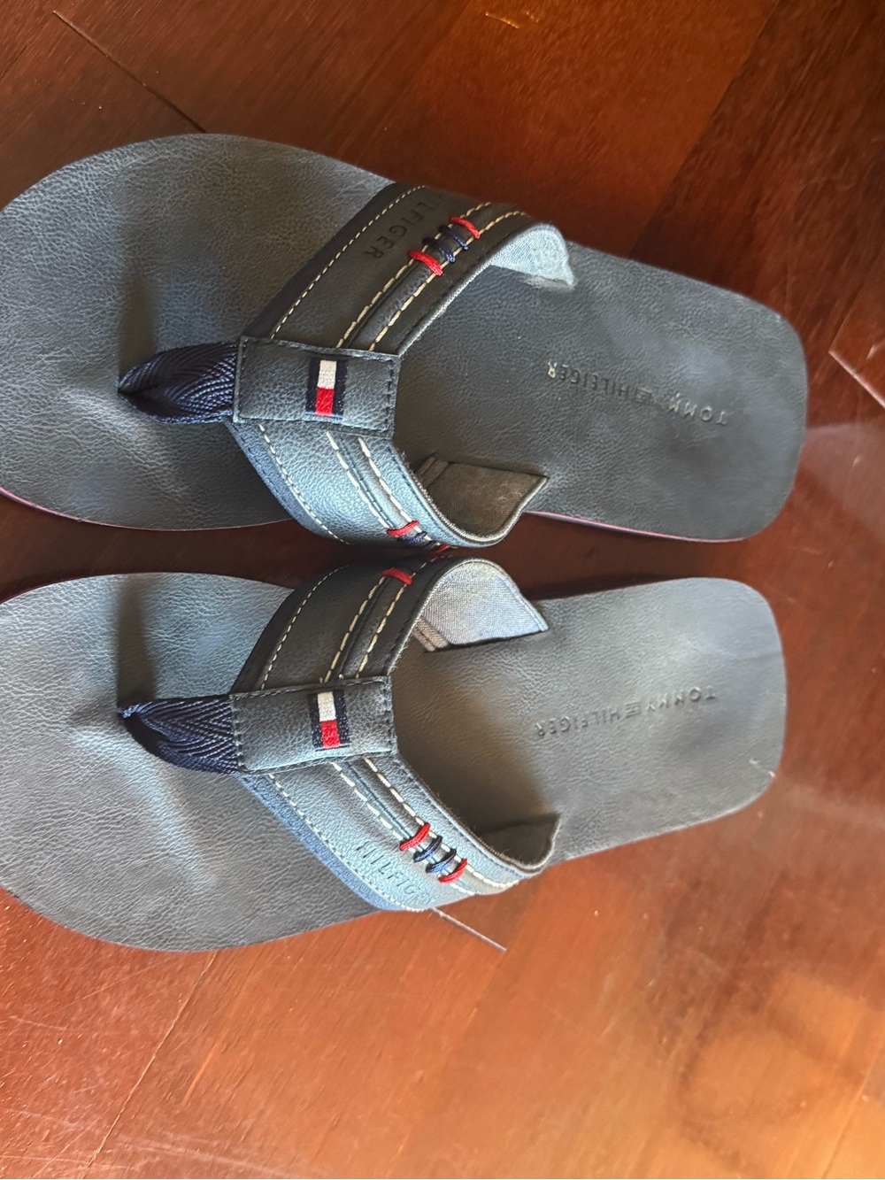 Tommy Hilfiger Navy Flip Flops with Red & White Stitching